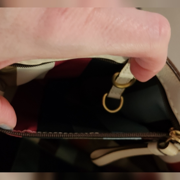 Coach Signature C Shoulder Tote Bag w/ Satin Stripe & Leather Trim 14" X 10" - Picture 13 of 14